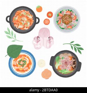 Korean cuisine flat vector collection of dishes illustration 009 Stock Vector