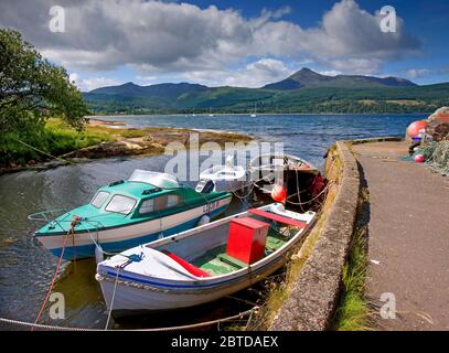 View from Brodicks old pier towards Goatfell, Isle of Arran. Stock Photo