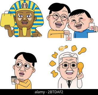 Facial emoticons, Various facial expressions set cartoon style 018 Stock Vector