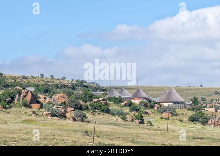 GOLDEN GATE HIGHLANDS NATIONAL PARK, SOUTH AFRICA - MARCH 6, 2020: A view of the Basotho Cultural Village in the Golden Gate Highlands National Park Stock Photo