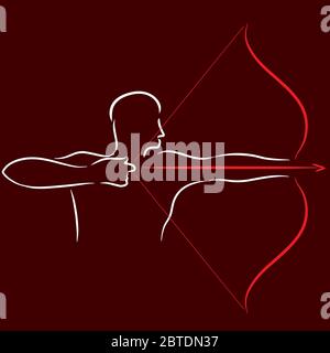 Vector illustration. Lineal icon of archer in red tones. Stock Vector