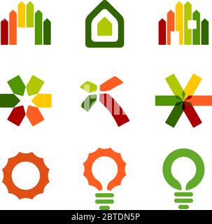 Vector illustration. Set of nine energy efficiency certification icons. Stock Vector