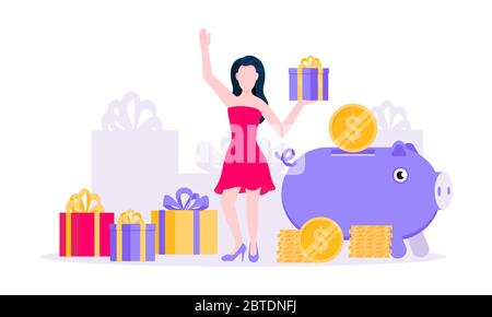 Earn points business concept flat style design vector illustration. Stock Vector