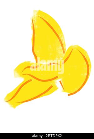 A simple, abstract drawing of a silhouette of a bird in colors: red, yellow. Symbol of Holy Spirit. A pigeon isolated on a white background Stock Photo