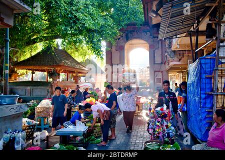 Morning Market in Ubud, Bali Island, Indonesia. The Morning Market that opens in the first hours of the morning Stock Photo