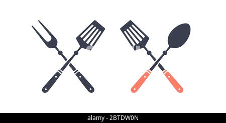 Set of grill tools. Silhouette two bbq tools Stock Vector