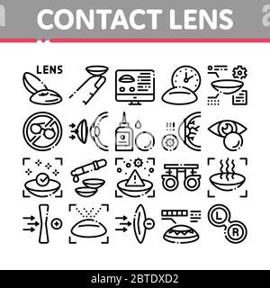 Contact Lens Accessory Collection Icons Set Vector Stock Vector