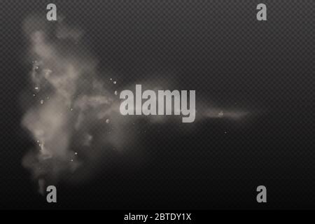 3d Yellow and Browon Dust on Vector Dark Transparent Background. Dust Dirty Cloud Particles in the Air pollution and Smoke Gog. Explosion clouds in Stock Vector