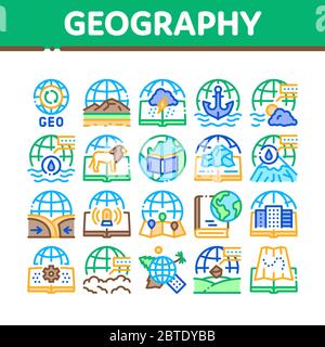 Geography Education Collection Icons Set Vector Stock Vector