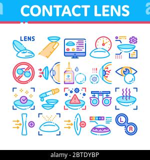 Contact Lens Accessory Collection Icons Set Vector Stock Vector