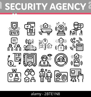 Security Agency Property Protect Icons Set Vector Stock Vector