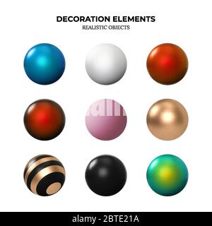 Set of Realistic Torus or Donut in Gold Metal. Geometrical Shapes. Golden or Bronze Bagel. Decorative Design Elements Isolated on White Background. 3D Objects Tor-Shaped Yellow Color. Vector. Stock Vector