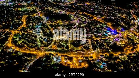 Unna at night with Christmas market, market place and prostestantic church, 17.12.2019, Luftbild, Germany, North Rhine-Westphalia, Ruhr Area, Unna Stock Photo