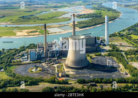 former coal-fired power station Kraftwerk Voerde at river Rhine, 06.09.2019, Luftbild, Germany, North Rhine-Westphalia, Ruhr Area, Voerde Stock Photo