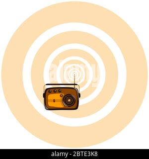 Radio model retro. Radio waves. Flat vector illustration. Stock Vector