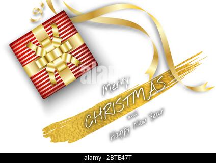 Merry Christmas background with realistic gifts box and ribbon decoration, Background elements with festive celebration for holidays. Stock Vector