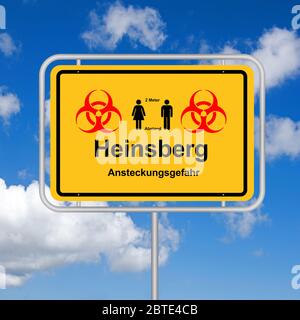 town sign of Heinsberg, COVID19, keep distance, Germany Stock Photo