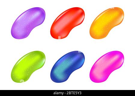 Jelly beans candies isolated on white background. Set, collection of colorful jellybeans. Assortment of variety color fruit gelatin jelly beans.Vector Stock Vector