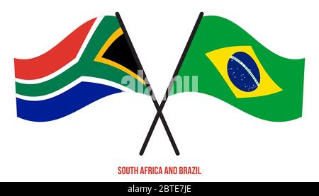 Brazil and South Africa Flags Crossed And Waving Flat Style. Official ...