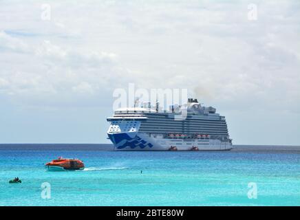 ELEUTHERA, BAHAMAS - MARCH 21, 2017 : View from Princess Cays on Royal Princess ship anchored at sea. Royal Princess is operated by Princess Cruises l Stock Photo