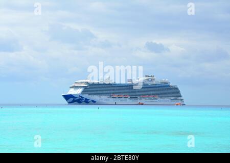 ELEUTHERA, BAHAMAS - MARCH 21, 2017 : View from Princess Cays on Royal Princess ship anchored at sea. Royal Princess is operated by Princess Cruises l Stock Photo