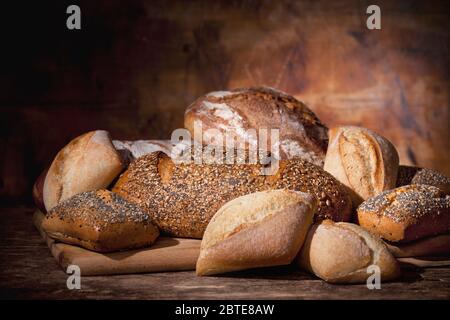 Assortment of a variety of breads straight out of the oven Stock Photo