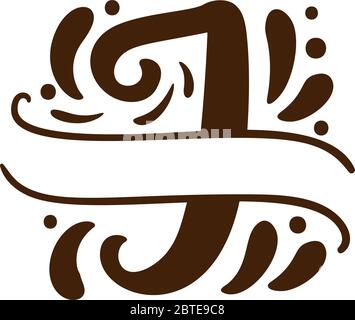 Split letters name Vector Hand Drawn calligraphic floral monogram or logo. Uppercase Hand Lettering Letter I with swirls and curl. Wedding Floral Stock Vector