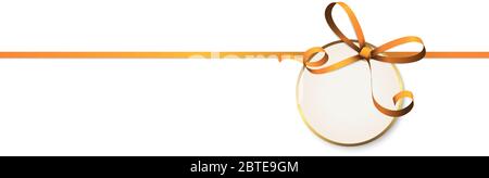 EPS 10 vector illustration of orange colored ribbon bow with hang tag and free text space isolated on white background Stock Vector