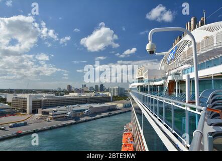 FORT LAUDERDALE, USA - MARCH 20, 2017 : Royal Princess ship sails away from Port Everglades in Fort Lauderdale. Royal Princess ship is operated by Pri Stock Photo