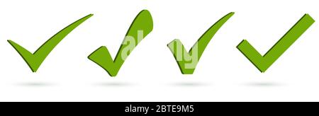 collection of four different green success check marks with shadow Stock Vector