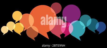 illustration of colored speech bubbles in a row with space for text on black background Stock Vector