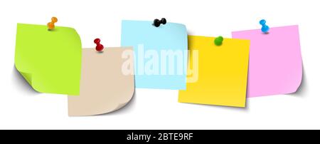 little sticky papers with colored pin needles and different real shadows Stock Vector