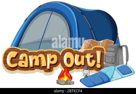 Font design for camp out with tent in the park illustration Stock Vector