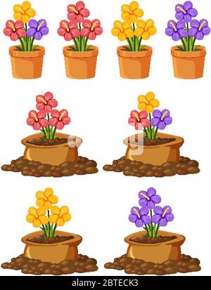 Beautiful flower in clay pots on white background Stock Vector Image ...