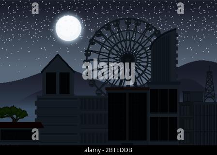 Background scene with dark sky over the city illustration Stock Vector