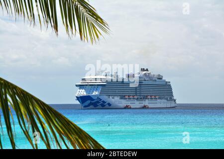 ELEUTHERA, BAHAMAS - MARCH 21, 2017 : View from Princess Cays on Royal Princess ship anchored at sea. Royal Princess is operated by Princess Cruises l Stock Photo