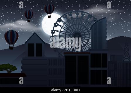 Background scene with dark sky over the city illustration Stock Vector