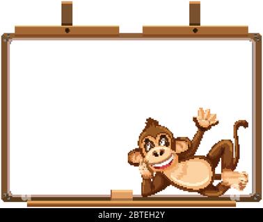 Monkey cartoon character and blank banner on white background illustration Stock Vector