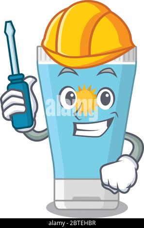 Sunblock cream caricature design concept worked as an automotive. Vector illustration Stock Vector