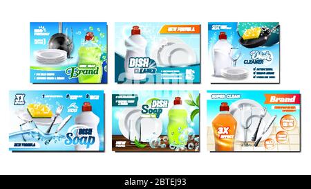 Dish Soap Detergent Advertising Posters Set Vector Stock Vector