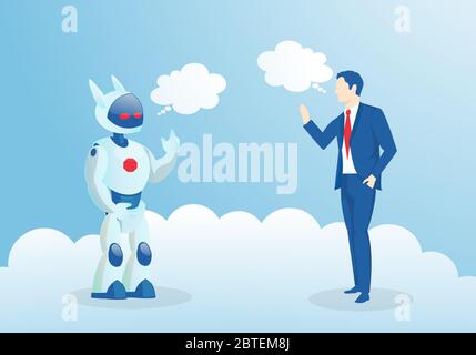 Vector of a businessman talking to a robot Stock Vector