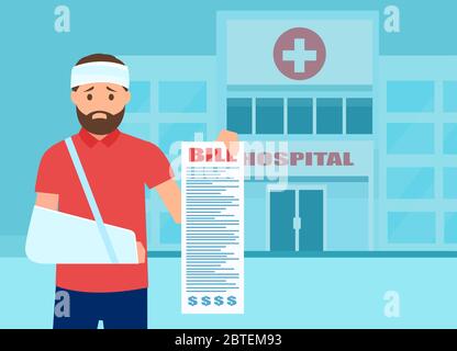 Vector of a stressed patient shocked by large excessive medical bill Stock Vector