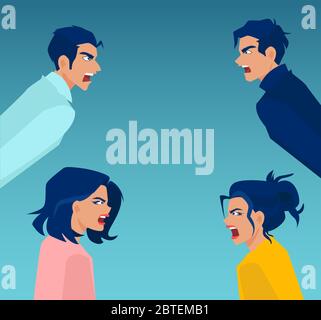 Vector of angry and frustrated young men and women screaming at each other Stock Vector