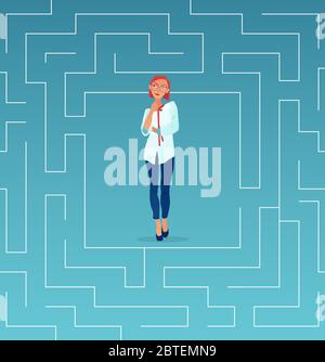 Vector of a young woman looking for the solution. Stock Vector