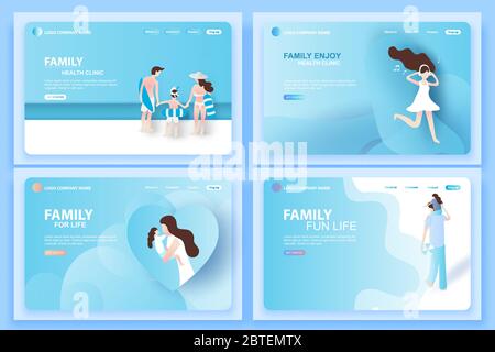 Paper cut and craft Set of web page templates for family health clinic,For life. Creative Ui design Modern minimalist healthy care concepts. Website a Stock Vector