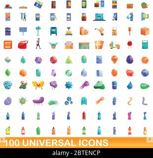 100 universal icons set. Cartoon illustration of 100 universal icons vector set isolated on white background Stock Vector