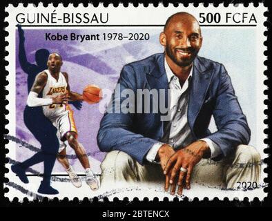 Beautiful portrait of Kobe Bryant on postage stamp Stock Photo