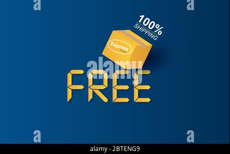 illustration of Digital font in paper cut and craft design.Creative label display for 100% free shipping background. Graphic idea promotion sale for b Stock Vector
