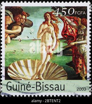 Detail from birth of Venus by Botticelli on stamp Stock Photo