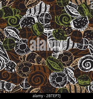 Vector black chalkboard style hand drawn bakery overlapping breads seamless repeat pattern. Suitable for textile, cafe menu design and wallpaper. Stock Vector